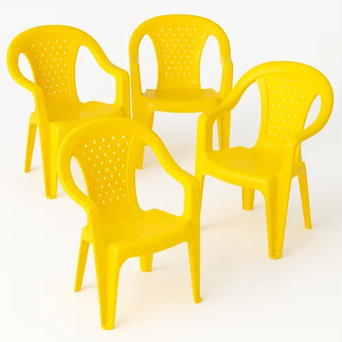 Kinderstuhl Gartenstuhl Stuhl für Kinder Garten Terrasse Plastik Stühle Gelb 4 x