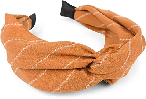 styleBREAKER Damen Haarreif mit edlem Nadelstreifen Muster und Twist Knoten, Retro Look, Haarband, Haarschmuck 04027029, Farbe:Cognac