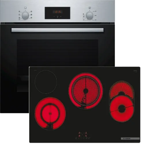 BOSCH Backofen-Set HBD231FR82, mit Auszug nachrüstbar, 3D Heißluft / Rote LED-Display-Steuerung / EcoClean Direct