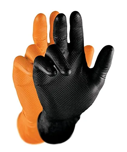 Grippaz Nitril-Handscuhe (50 Stück) latexfreie Arbeitshandschuhe extrem robust&reißfest, Orange, M