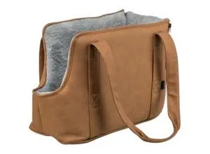TRIXIE Transporttasche Evelyn für Hunde – stilvolle Tragetasche für kleine Vierbeiner - Tragetaschen für Hunde mit zeitlosem Design in braunem Kunstleder, ideal für unterwegs, inklusive Kurzleine und weichem Plüsch-Innenfutter für höchsten Komfort.