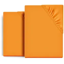 Beautex Spannbettlaken 2er Set Spannbetttuch Bettlaken Premium Baumwolle Jersey 160g/m2, Jersey, Gummizug: rundum, (2 Stück) orange 100 cm x 200 cm