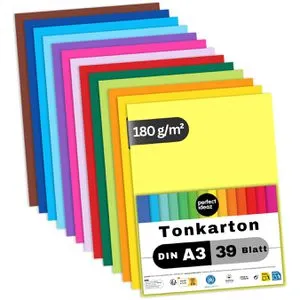 perfect-ideaz Tonpapier 188, A3, 13 Farben sortiert, 180g/m², 39 Blatt