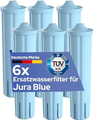 MILUX Filterpatrone für Jura als Ersatz für Claris Blue Wasserfilter 6er Set - TÜV-zertifiziert, schadstofffrei & BPA-frei - ersetzt nur blaue Filter der Blue-Reihe - Nicht für E8 geeignet