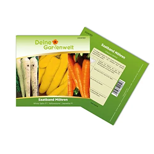 Saatband Möhren 5 m mit 3 Sorten: Jeanette F1, White Satin F1 und Yellowstone Samen - Daucus carota - Möhrensamen - Gemüsesamen - Saatgut