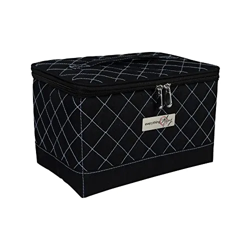 Everything Mary Faltbare Nähset-Organizer-Box, schwarz und blau, gesteppt, Aufbewahrungskorb für Zubehör und Zubehör, Organisation für Faden, Nadeln, Notizen und Scheren