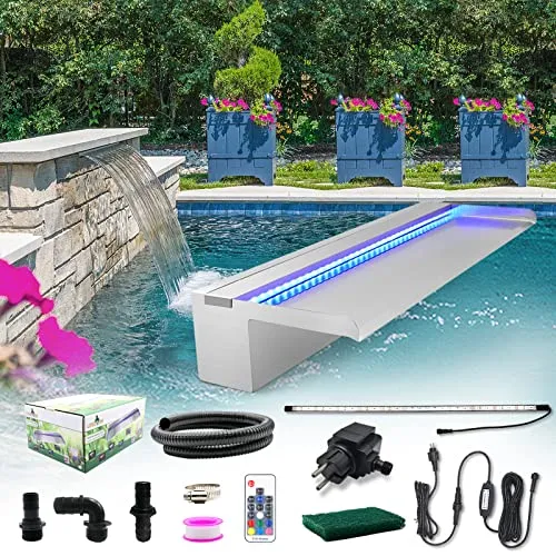 LONGRUN Edelstahl Wasserfall mit LED für Garten & Teich