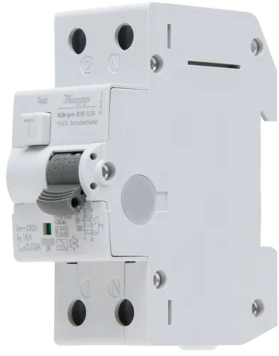 KOPP FI/LS-Schutzschalter 16A, 1p+N Typ A, 0,03A - Zuverlässiger 2-poliger FI/LS-Schutzschalter mit B-Charakteristik für 230 V. Bietet sicheren Schutz vor Fehlerströmen und Überlastungen, ideal für Haushalte und kleine Gewerbeanlagen.