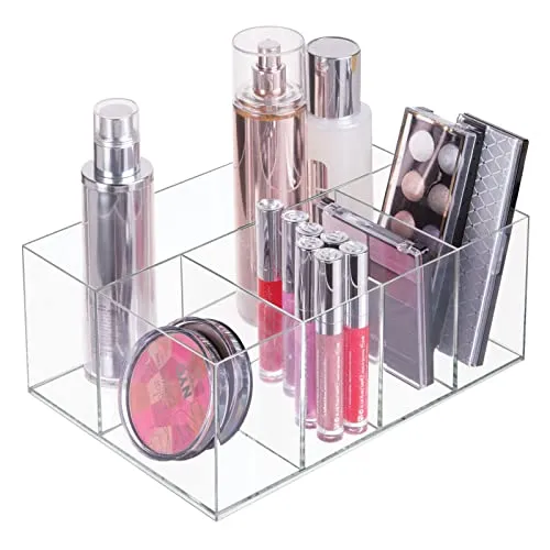 mDesign Kosmetik Organizer – Aufbewahrungsbox mit fünf Fächern für Make-up, Nagellack und Beautyprodukte – die ideale Schminkaufbewahrung – transparent