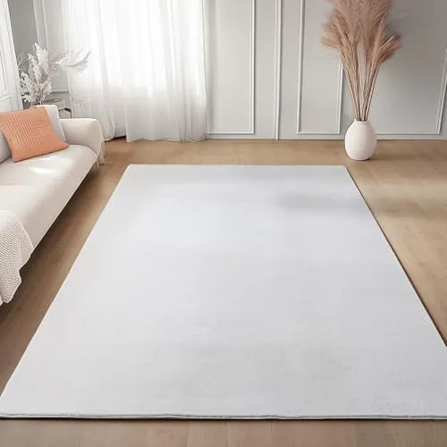 Carpettex Kurzflor Teppich Läufer Flur 60 x 100 cm Weiß - Teppich Waschbar, Weich, rutschfest, modern einfarbig Design - für Wohnzimmer, Schlafzimmer, Küche, Esszimmer