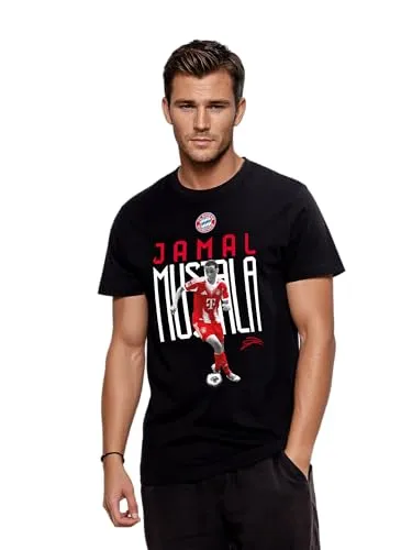 FC Bayern München T-Shirt Musiala Herren (Schwarz) I Schwarzes Fanshirt mit Jamal Musiala Motiv & Vereinswappen I Rundhalsausschnitt I Offiziell lizenziert