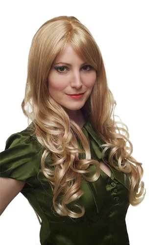 Perücke heller blond-mix Locken lang wig Kopfhautimitat Scheitel 60 cm 285-27T88