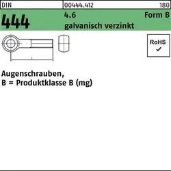 Augenschraube DIN 444 Form B BM 20 x 180 - Galvanisch verzinkt, 10 Stück - Schrauben für vielseitige Anwendungen, rostbeständig durch galvanische Verzinkung und ideal für den Innen- und Außenbereich.