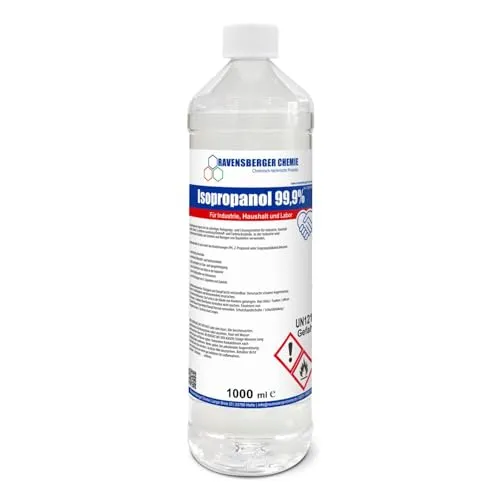 Ravensberger Chemie Isopropanol 99,9 % 1 L – Hochreiner Alkohol für präzise Reinigung - Hochreiner Isopropanol 99,9 % in handlicher 1-Liter-Flasche, ideal zur rückstandsfreien Reinigung von Elektronik, Metall und Kunststoffen. Perfekt für Werkstatt und Industrie.