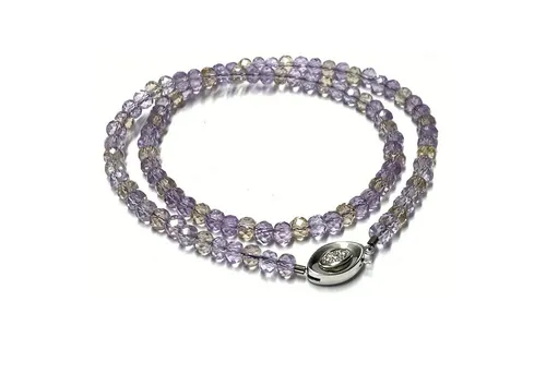 Edelschmiede925 Halskette mit Amethyst und Citrin in Weißgold 585/- - Elegante Halskette aus Sterlingsilber 925 mit edlen Amethyst- und Citrinsteinen. Ein stilvolles Schmuckstück für besondere Anlässe.
