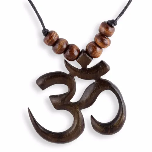 Om Halskette Anhänger Amulett Holz längenverstellbar Design N295