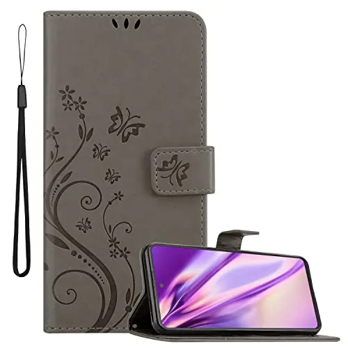 Cadorabo Hülle kompatibel mit Samsung Galaxy A53 5G Blumen Design aus Kunst Leder Flip Klappbare Stoßfeste Magnetische [Standfunktion] [Kartenfächern] Cover Hülle für Galaxy A53 5G Tasche in Grau