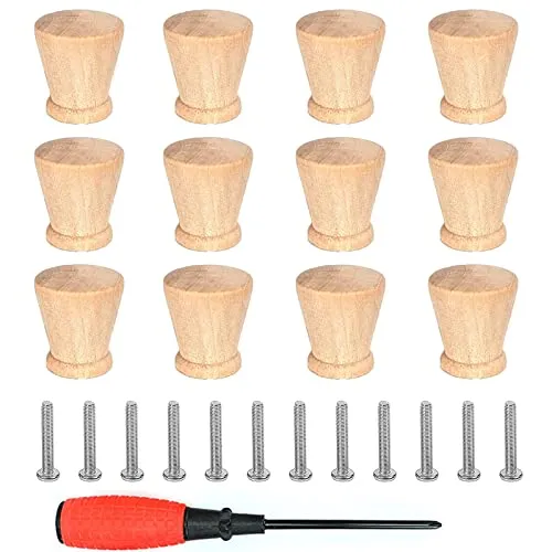 Produktbild luckaide 12 Stück Möbelknöpfe Holz, Runde Holzknauf, Schrankknöpfe Mit Schrauben für Möbel, Holzgriffe für Schränke, Holzknöpfe für Kommode, Vintage Schubladenschrank Holzgriffe Einfach und Schön