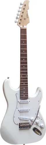 E-Gitarre MSA Modell-ST5 in Weiß - E-Gitarre mit massivem Erlenholzkörper und Walnussgriffbrett, ideal für fortgeschrittene Spieler. Inklusive Anschlusskabel und Lautstärkeregler für optimale Kontrolle.