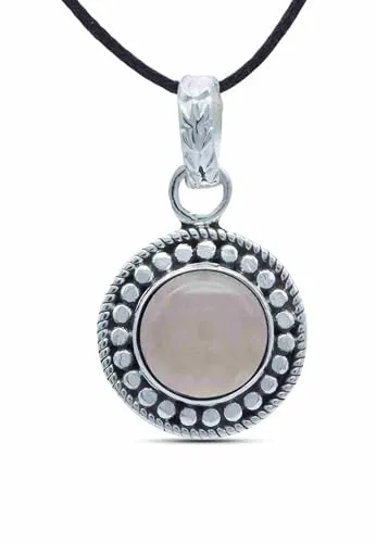 mantraroma Kettenanhänger 925 Silber Rosenquarz rosa Stein Edelstein Kettenanhänger Damen Sterling Silber Halskette Anhänger Geschenk (MAH-062-07)