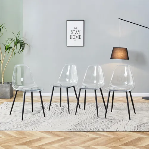 STILVORA Ergonomischer Kunststoffstuhl 4er-Set, Transparent mit stabilen Metallbeinen - Der STILVORA Kunststoffstuhl bietet ergonomischen Sitzkomfort mit glatter Oberfläche und stabilen Metallbeinen. Ideal für Esszimmer, Wohnzimmer und Cafés, passt er perfekt in moderne Wohnstile.