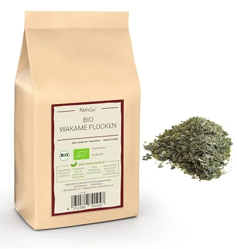 Kamelur 100g BIO Wakame Algen getrocknet - Rohkost Wakame Flocken ohne Zusätze - Wakame Algen BIO in umweltfreundlicher Verpackung