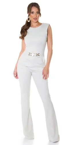 Koucla Business Long Schlag Jumpsuit Ärmellos mit Cutout und Deko Gürtel XL - Eleganter Jumpsuit für Damen, tailliert mit schickem Cutout-Design und praktischen Eingrifftaschen. Perfekt für Business-Events oder besondere Anlässe.