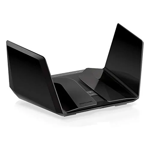 Netgear Nighthawk RAXE500 - Hochgeschwindigkeits-WiFi 6E Router - Router mit WiFi 6E-Technologie, bietet Geschwindigkeiten bis zu 10,8 Gb/s und unterstützt bis zu 60 Geräte für nahtloses Streaming und Gaming.