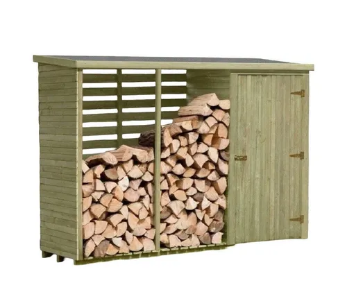 Gartenpirat Kaminholzregal 280x100x200 cm - Kaminholzregal mit Rückwand für 2,8 m³ Brennholz, inklusive integriertem Geräteschrank und vormontierten Teilen für einfachen Selbstaufbau.