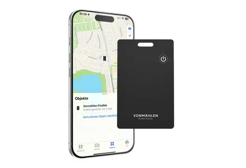Vonmählen FindMe Bluetooth Tracker Karte - Ultra-Slim Design für Brieftaschen - Schlüssel- & Gegenstandsfinder: Der kabellos aufladbare Tracker mit IP67-Zertifizierung hilft Ihnen, Ihre Wertsachen schnell zu finden, egal ob zu Hause oder unterwegs.