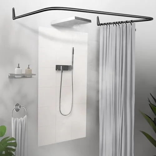 Erica Winkelstange Dusche 85x95x85 cm - U-förmige Duschvorhangstange, 100% rostfrei aus pulverbeschichtetem Stahl. Ideal für kleine Badezimmer, einfache Wandmontage ohne Deckenbefestigung.