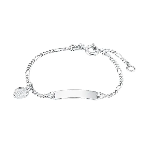 Amor Identarmband 925 Sterling Silber für Mädchen - Gravierbares Kinder Ident-Armband (12+2 cm) aus hochwertigem 925 Sterling Silber, ideal zur Geburt oder Taufe. Kommt in Schmuck Geschenk Box und bietet Platz für eine persönliche Gravur.