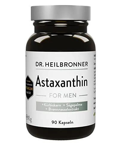 Dr. Heilbronner Astaxanthin FOR MEN Kapseln in der Glasflasche mit Sägepalmenextrakt Brennnesselextrakt und Kürbiskernextrakt I Nahrungsergänzung für Männer I vegan glutenfrei und lactosefrei
