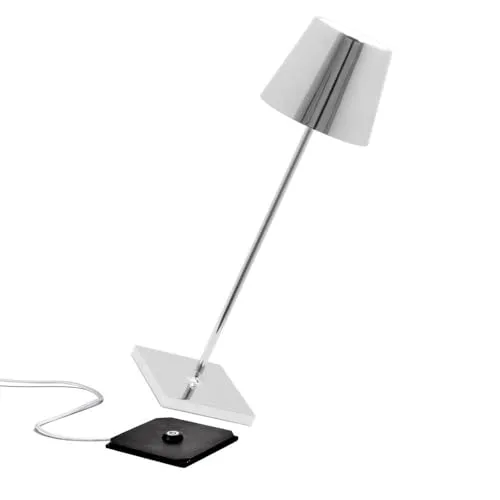Zafferano Poldina Pro - Kabellose LED-Tischlampe mit Touch-Dimmer - Tischlampen und wiederaufladbar mit individueller Lichttemperatur von 2700-3000K für perfekte Atmosphäre. Elegantes Design in glänzendem Chrom.