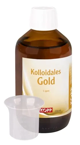 Kolloidales Gold Konzentration 5 ppm | 250 ml inkl. Dosierbecher | in höchster Qualität | Bidestilliertes Wasser, Feingold (Reinheit über 99,99%).