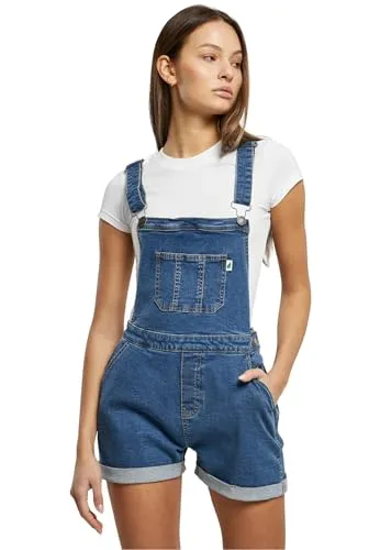 Urban Classics Damen TB5990-Ladies Organic Short Dungaree T-Shirt, clearblue Washed, XXL - Jumpsuits für Damen, aus nachhaltiger Bio-Baumwolle, mit süßer Brusttasche und mehreren praktischen Taschen für einen lässigen Look.
