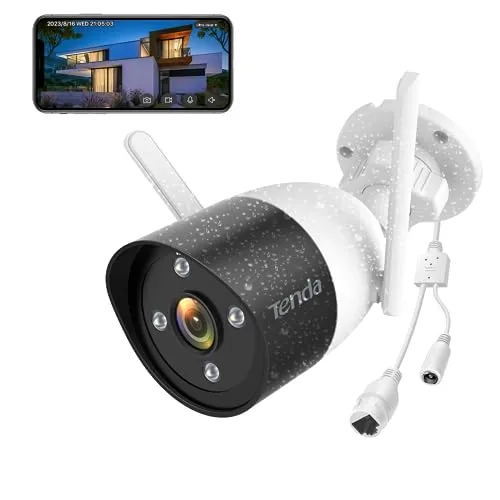 Tenda CT3 Überwachungskamera Aussen WLAN 1080P - IP66 wetterfest mit 30m Vollfarb-Nachtsicht, Zwei-Wege-Audio und intelligenter Bewegungserkennung für maximale Sicherheit und Klarheit, auch bei Dunkelheit.