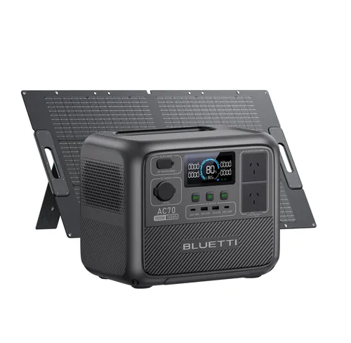 BLUETTI AC70 Tragbare Powerstation mit 100W Solarpanel - Leistungsstarke tragbare Powerstation mit 768Wh Kapazität und 1000W Ausgang. Ideal für Camping und Notfälle, blitzschnelles Aufladen in 1,5 Std. und APP-Fernbedienung für optimale Nutzung.