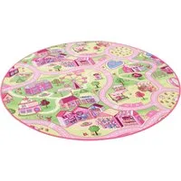 Snapstyle Kinder Spiel Teppich Girls Rosa Village - Rund in 7 Größen - Teppiche fürs Kinderzimmer, weich und langlebig mit buntem Design, perfekt für kreative Spielstunden und gemütliche Atmosphäre.
