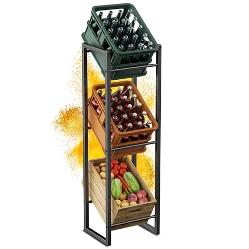 HFHOME Getränkekistenregal für 3 Kästen,Stabil Metall Kistenregal für Bier, Obst, Gemüse, Wasser,Flaschenkastenregal für Küche Keller Garage,Tragfähigkeit 150KG/Schicht