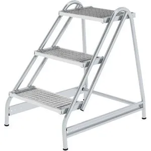MUNK Montagetritt 50054 - 3 Gitterrost-Stufen, bis 150kg - Leitern mit stabiler Aluminiumkonstruktion, maximale Arbeitshöhe von 2,70 m und rutschhemmenden Stufen für sicheren Einsatz.