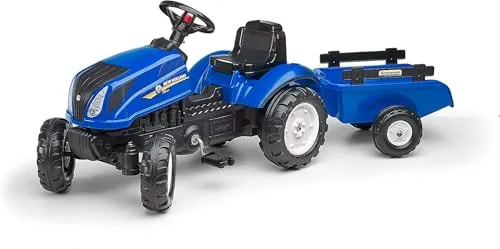 Falk Traktor mit Pedalen New Holland – inkl. Anhänger, ab 2 Jahren - Kinderfahrzeug mit öffnender Motorhaube und robustem Design, ideal für Gartenabenteuer und das Spielen im Freien. Fördert Kreativität und Motorik.