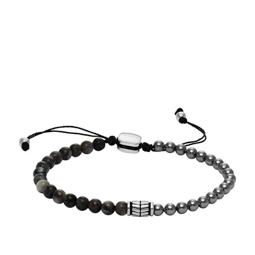 Fossil Herren-Edelstahl-Perlenarmband mit Schieberverschluss, Schwarz und Stahl