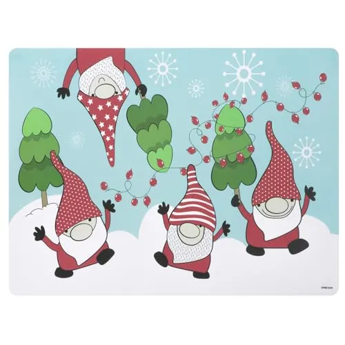 AMBITION Platzdeckchen Kinder GNOME I Rechteckig Abwaschbar 40 x 30 cm Kunststoff Weihnachts Motiv Gnomen Weihnachtsbäume 1 Stück
