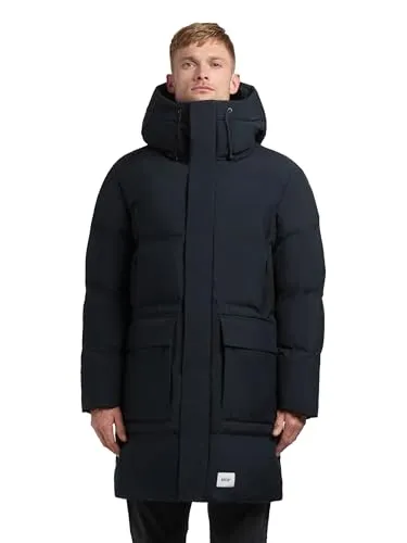 khujo Herren warmer langer Wintermantel mit zahlreichen Taschen und Kapuze Winer3 Port Blue Gr. M