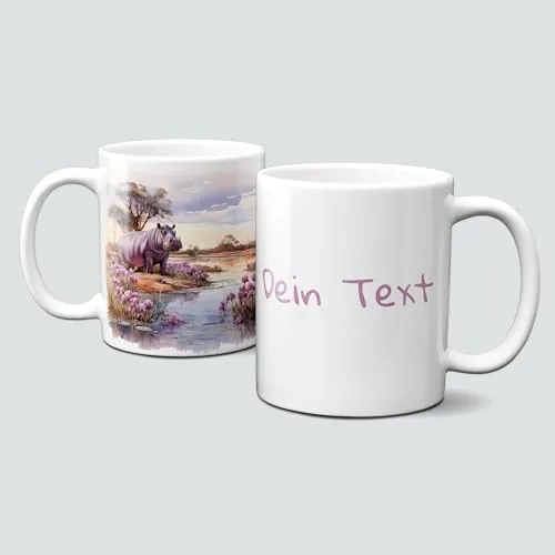 online-hut - Tasse - Kaffeebecher - Hippo - African Sunset - Sonnenuntergang - Close up - Nilpferd - Tiere - Watercolor - Motivtasse - Geschenkidee - Personalisiert - Namenstasse - LT-1196