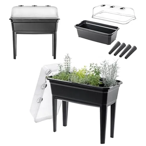 KADAX Gewächshaus auf Beinen, 42L aus Kunststoff, Anzuchttopf mit Abdeckung mit Lüftungsöffnungen, Kräuterbeet für Balkon Garten und Terrasse (Kunststoff 75cm, Anthrazit)
