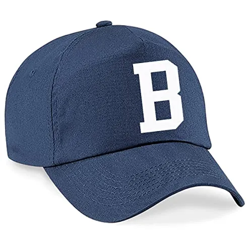 4sold Lässige 100% Baumwolle Atmungsaktiv Alphabet A-Z Marineblau Caps Weiß Brief Hut Hüte Unisex Jungen Mädchen Cap Baseball Kinder Mütze Kappe Buchstabe (B)
