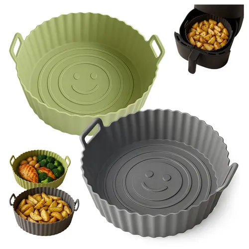 2er Set Silikonform Airfryer rund 23cm Heißluftfritteuse Zubehör Air Fryer Grau