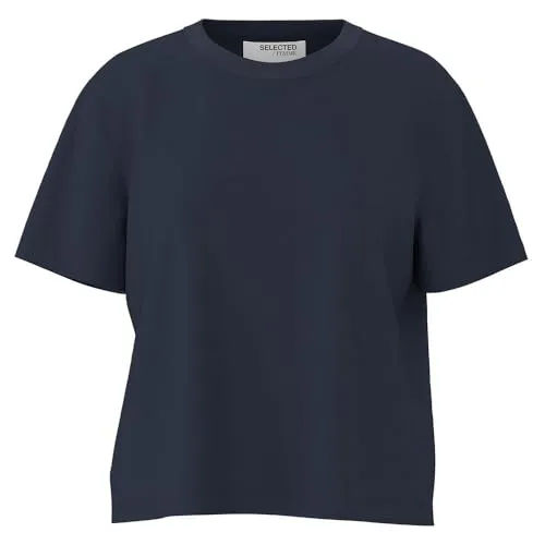 SELECTED FEMME Damen Slfessential Boxy Tee Noos T-Shirt, Dark Sapphire, S EU